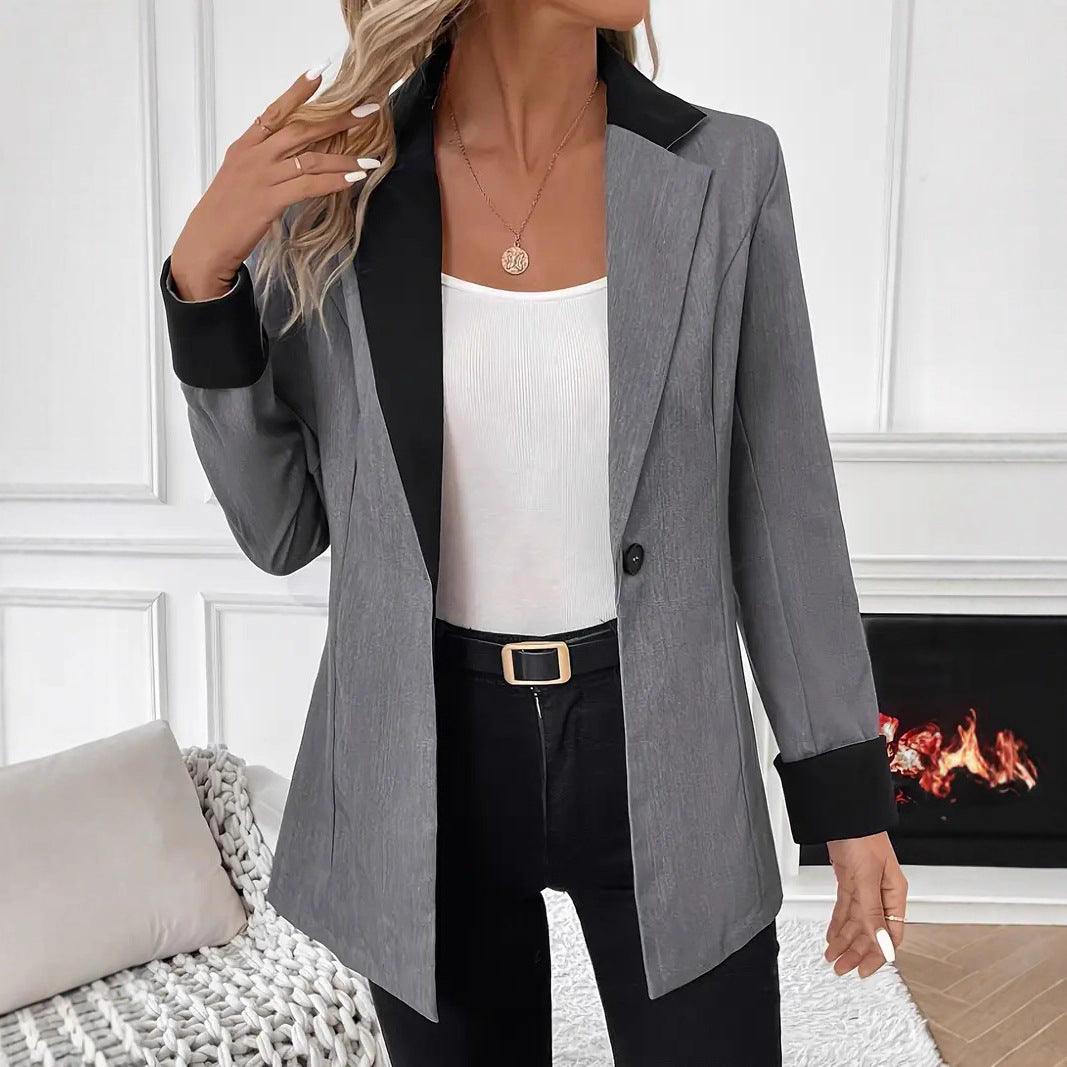 Damen Blazer mit eleganter Satin-Oberfläche und kontrastierenden Besätzen R&B