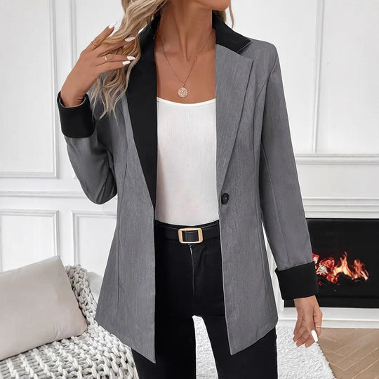 Damen Blazer mit eleganter Satin-Oberfläche und kontrastierenden Besätzen R&B