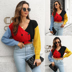 Damen cropped Strickjacke mit modischem Farbblock-Design R&B