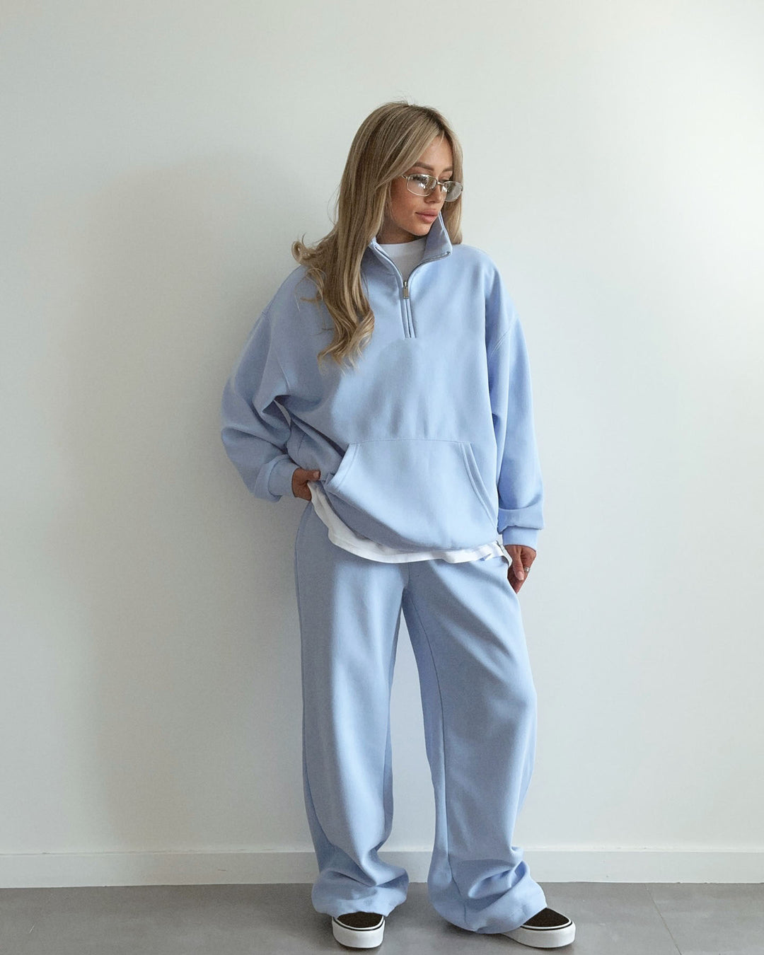 Damen gemütliches Fleece-Loungewear-Set mit hochgezogenem Kragen und lockerer Passform R&B