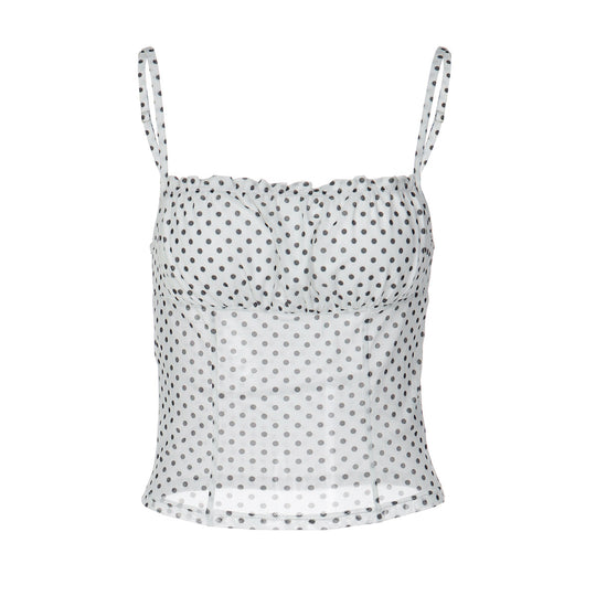 Damen Polka Dot Crop Top mit verstellbaren Trägern R&B