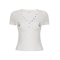 Damen Kurzarm Shirt mit dekorativem V-Ausschnitt und praktischem Taschen-Design R&B