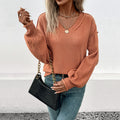 Damen lässiger Pullover mit weit geschnittenen Ärmeln und V-Ausschnitt