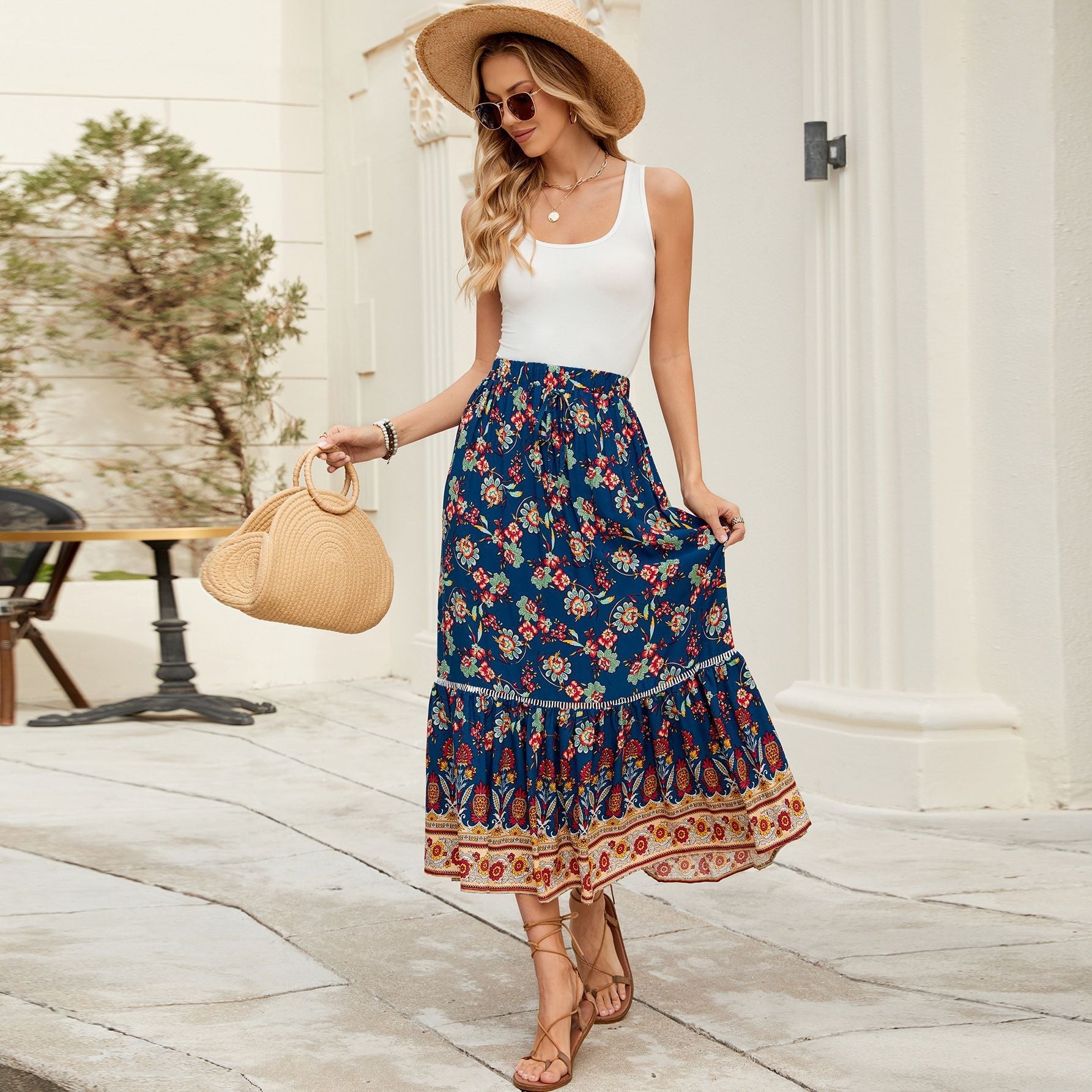 Damen Maxi-Rock mit verspieltem Blumenmuster R&B