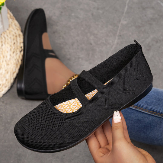 Damen bequeme Ballerinas mit elastischen Riemen und atmungsaktiver Mesh-Oberfläche R&B