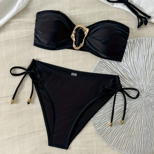 Damen Bandeau-Bikini mit eleganter goldener Schnalle R&B