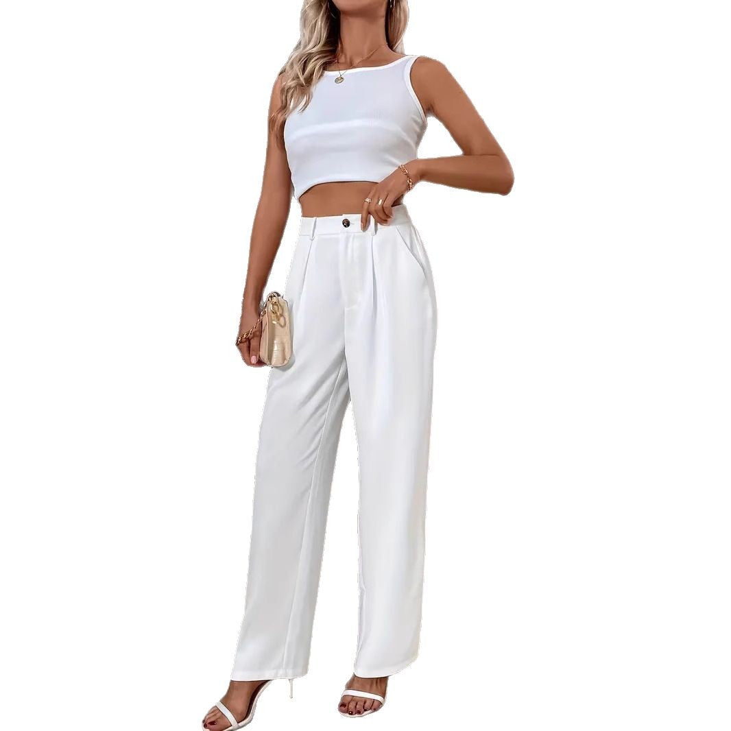 Damen weite Culotte-Hose mit elegantem Hochbund und plissierten Details