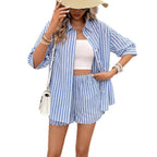 Damen gestreiftes Sommeroberteil mit kurzer Hose R&B