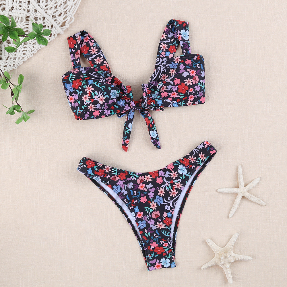 Damen Bikini-Set mit verspieltem Knotendesign und floralem Print R&B
