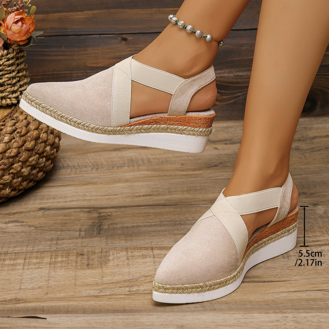 Damen nan Velours-Slingback-Keil mit spitzer Vorderkappe, geflochtenem Juteband und dämpfender Laufsohle R&B