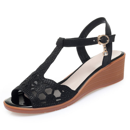 Damen Glamouröse Wedge-Sandaletten mit filigranem Designelement und verstellbarem Riemen R&B