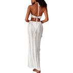 Damen Häkel-Bikini-Set mit langem Rock und verstellbaren Trägern R&B