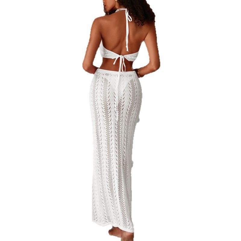Damen Häkel-Bikini-Set mit langem Rock und verstellbaren Trägern R&B