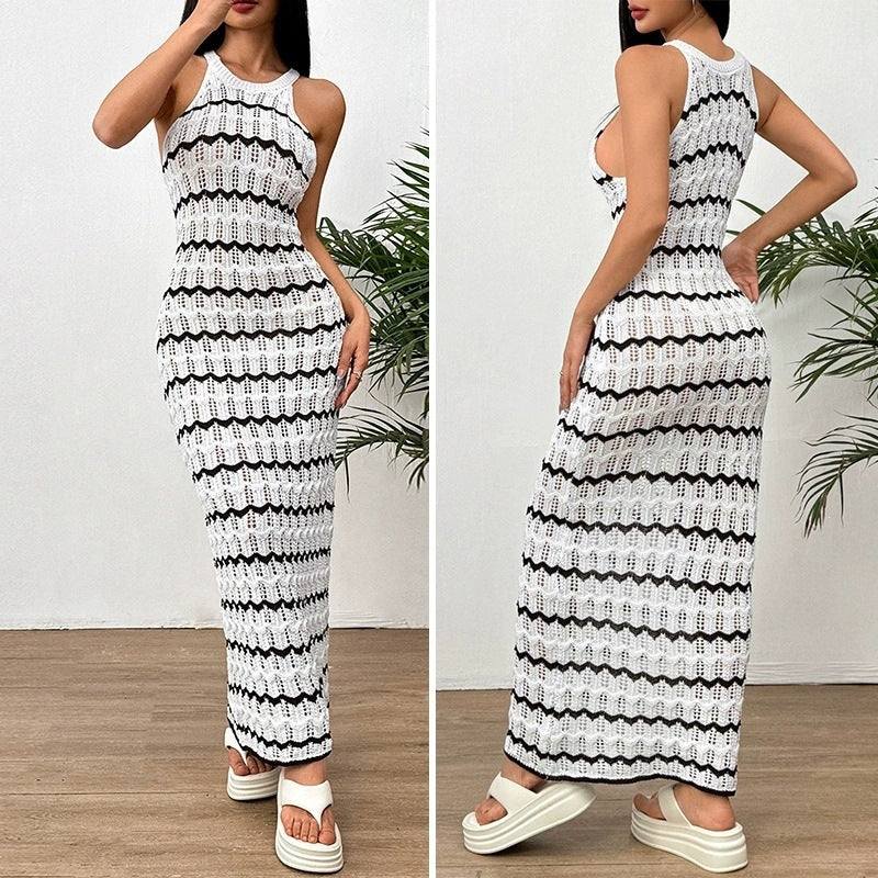 Damen figurbetontes Häkel-Maxikleid R&B