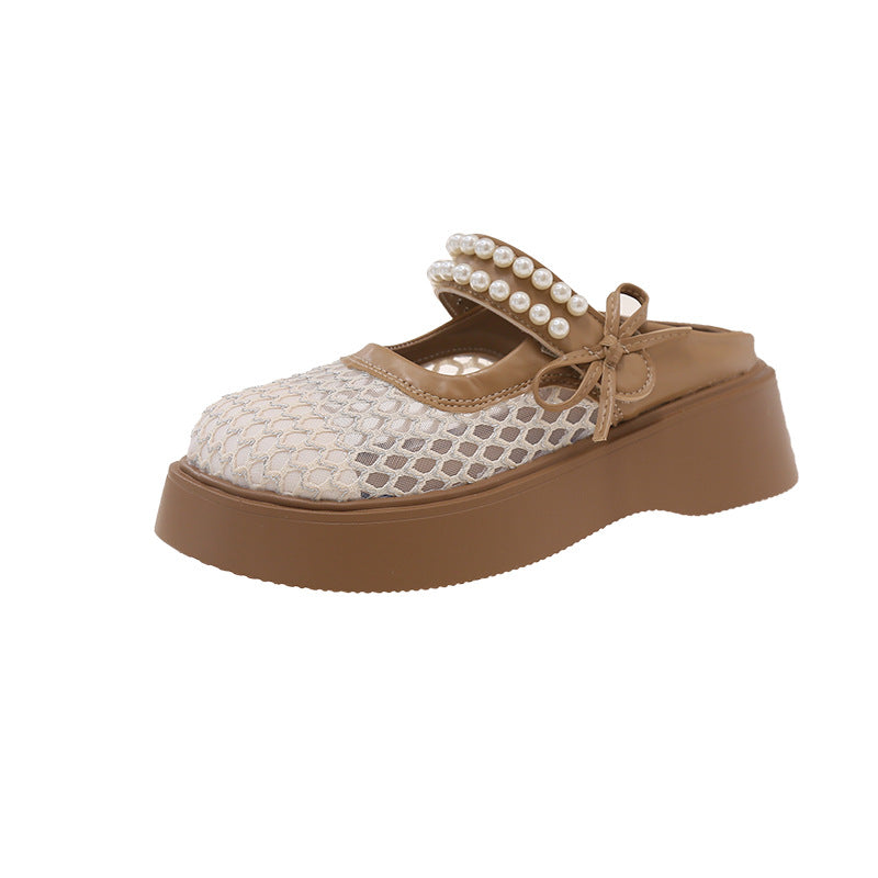 Damen Komfortable und elegante Mules mit Perlverzierung und atmungsaktivem Obermaterial R&B