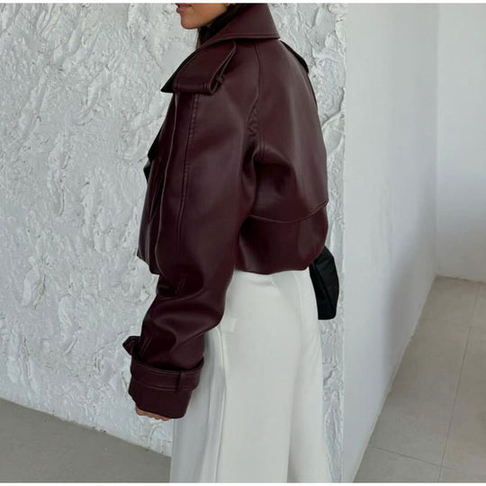 Damen modische Bikerjacke im Oversized-Stil mit Volumenärmeln R&B