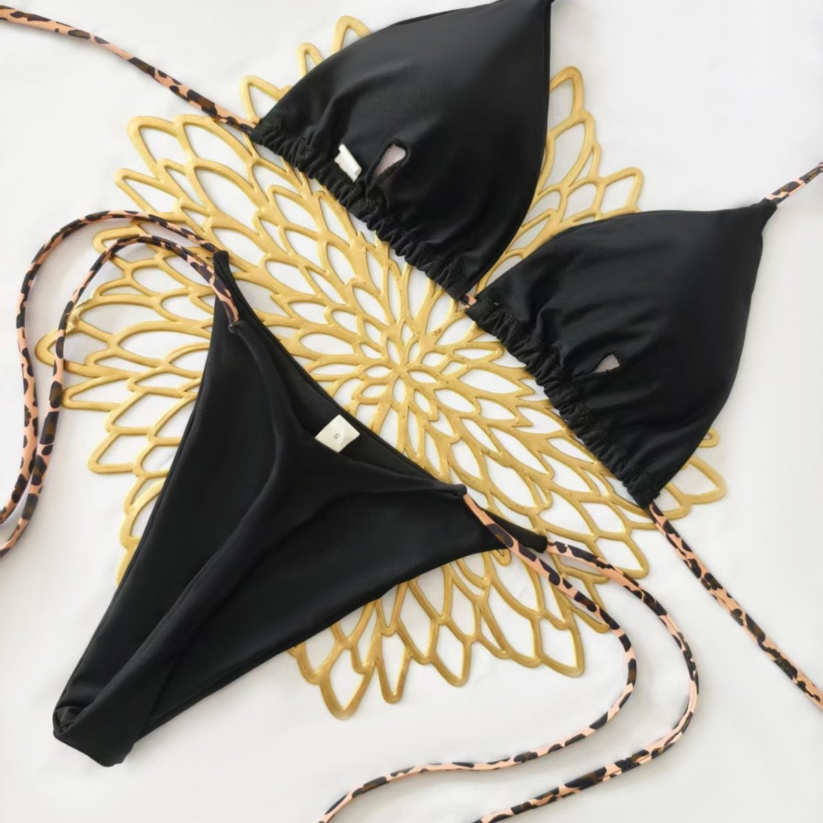 Damen Triangel-Bikini-Set mit verstellbaren Trägern und modischem Leoprint R&B