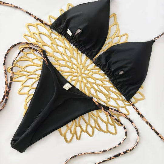 Damen Triangel-Bikini-Set mit verstellbaren Trägern und modischem Leoprint R&B