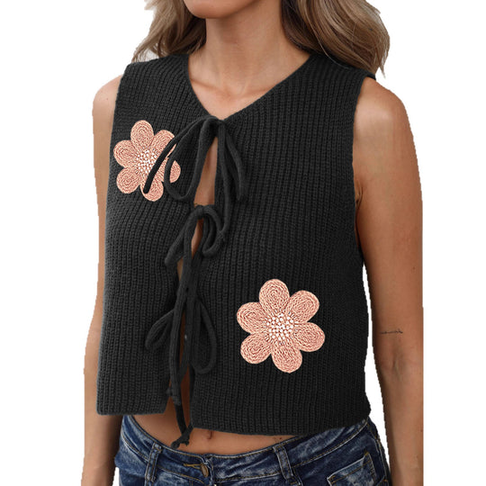 Damen luftiges Stricktop mit Blumenapplikationen R&B