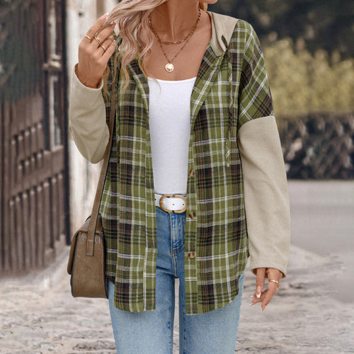 Damen Lässige Karojacke mit kontrastierenden Ärmeln R&B
