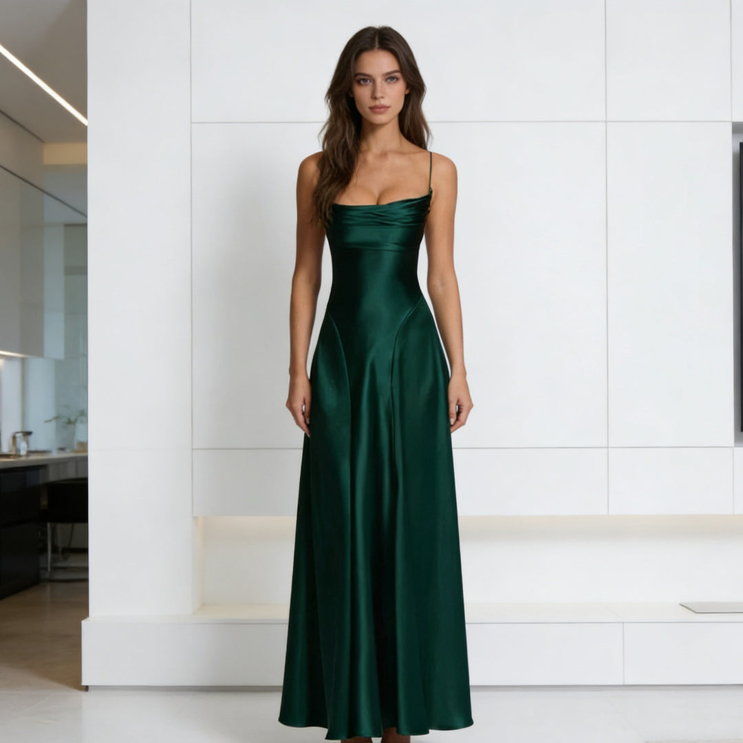 Damen Elegantes satin Abendkleid mit tailliertem Schnitt und schmalen Trägern R&B