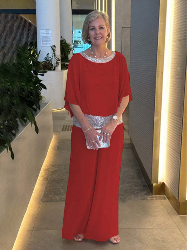 Damen eleganter Jumpsuit mit fließendem Stoff und schickem Taillengürtel R&B