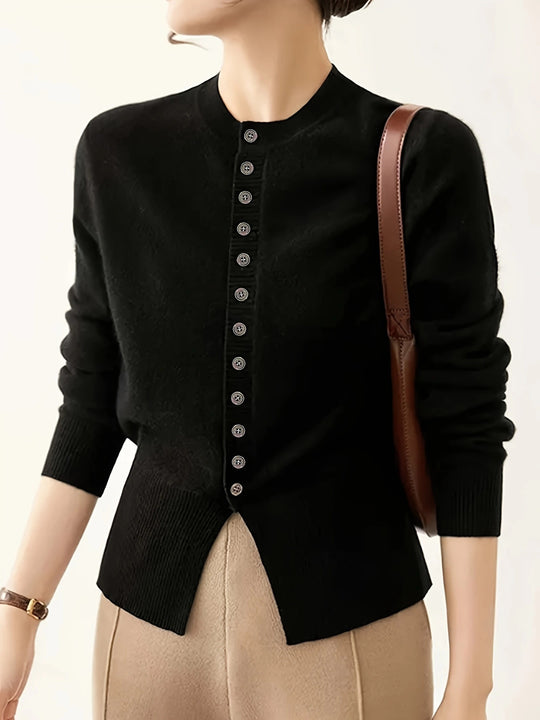 Damen modische Strickjacke mit Knopfleiste und Rippstrickdetails R&B