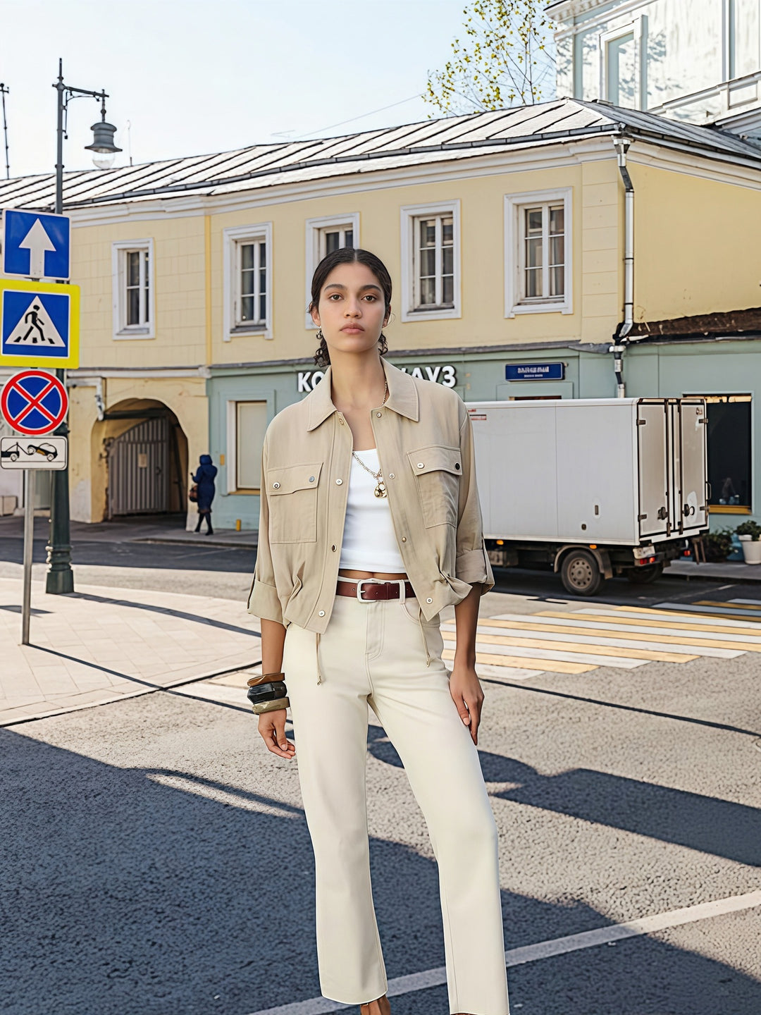Damen leichte Oversize-Jacke mit praktischen Taschen R&B