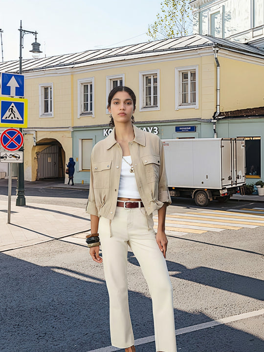 Damen leichte Oversize-Jacke mit praktischen Taschen R&B