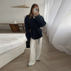 Damen Elegante oversized Trenchjacke mit Gürtel und strukturierten Ärmeln R&B