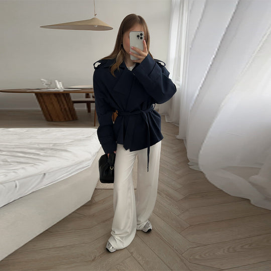 Damen Elegante oversized Trenchjacke mit Gürtel und strukturierten Ärmeln R&B