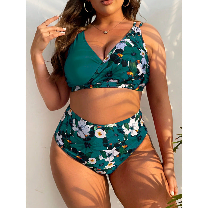 Damen Hochgeschnittener Bikini mit floralem Wickeldesign R&B