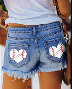 Damen Denim Shorts mit herzförmigen BasR&Ball-Prints R&B