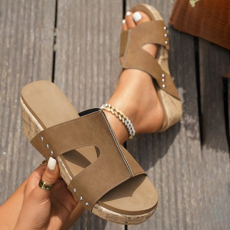 Damen Keil-Sandalen mit modischem Riemchen-Design und komfortabler Korksohle R&B