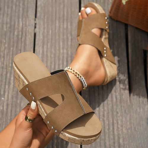 Damen Keil-Sandalen mit modischem Riemchen-Design und komfortabler Korksohle R&B