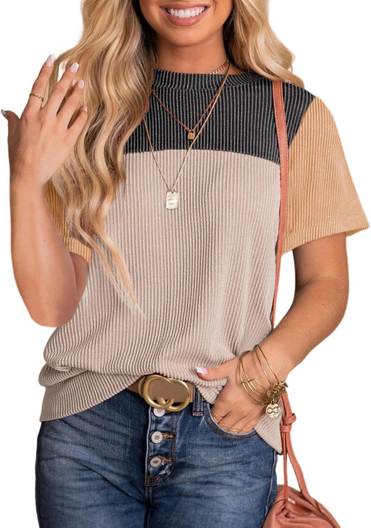 Damen modisches Rippoberteil mit kontrastierenden Farbblockdetails R&B
