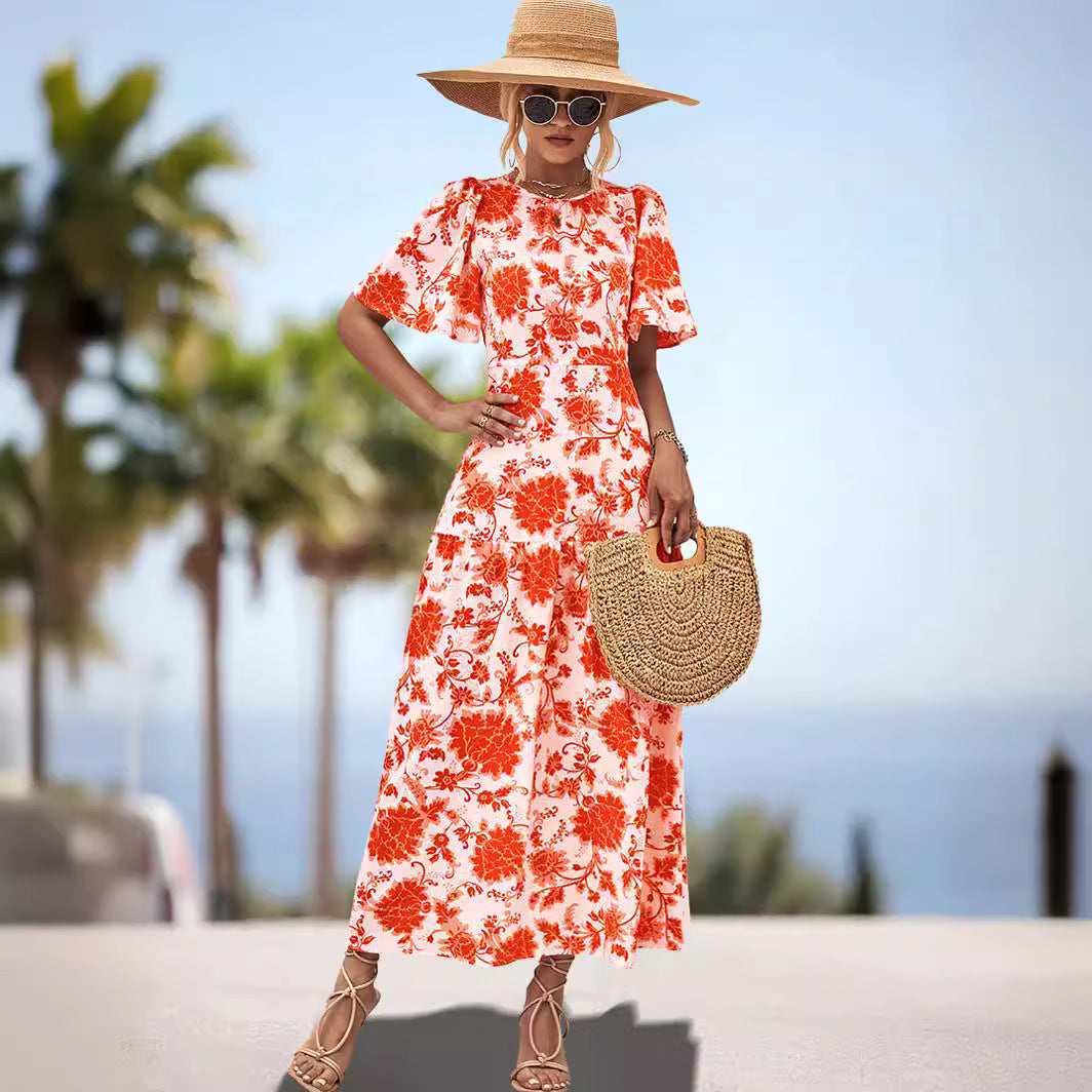 Damen Maxikleid mit floralem Print und eleganter Raffung R&B