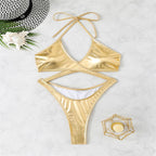 Damen Cut-Out Einteiler Badeanzug mit tiefem V-Ausschnitt und verspieltem Design R&B