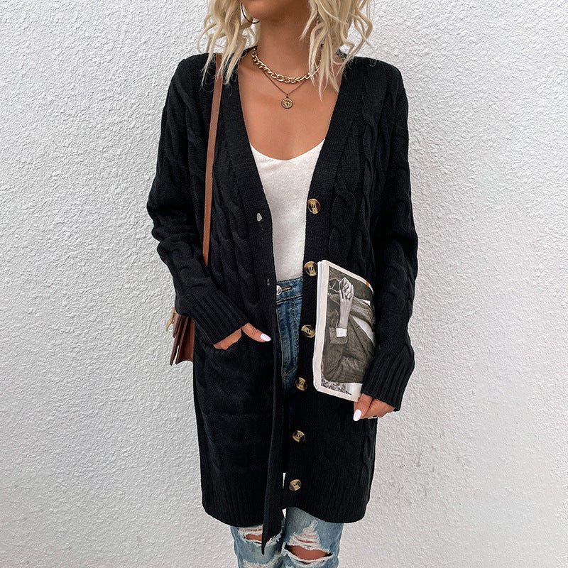 Damen Strickjacke mit tiefem V-Ausschnitt und elegantem Zopfmuster
