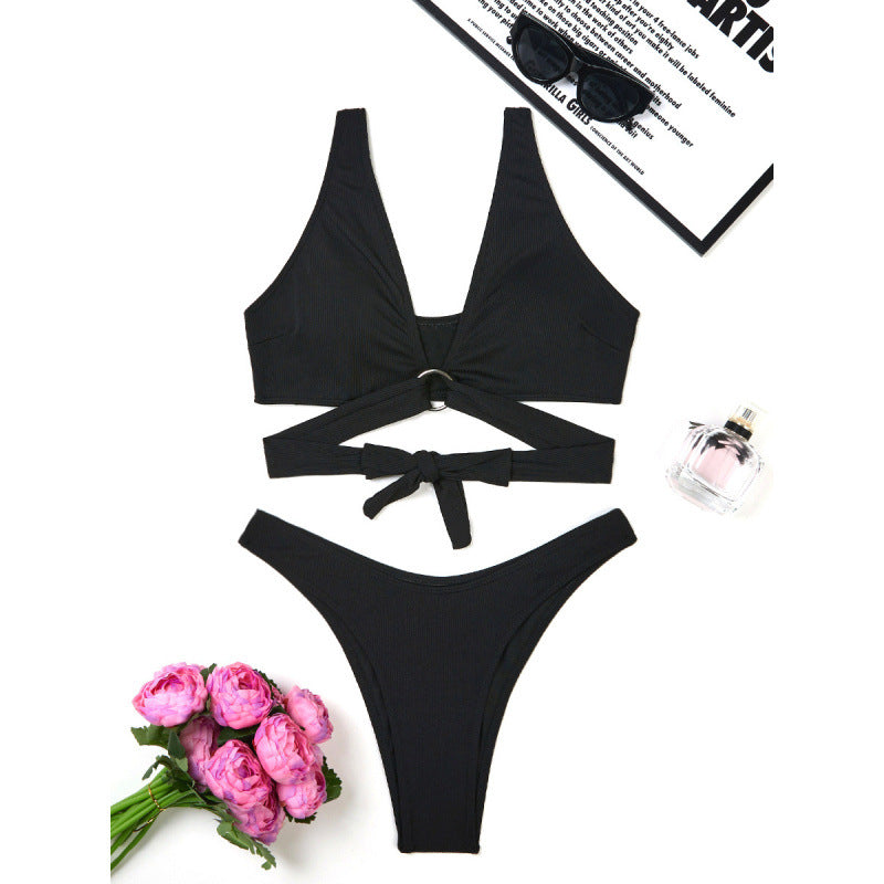 Damen Bikini-Set mit innovativem Schnitt und anpassbarem Knotendetail R&B