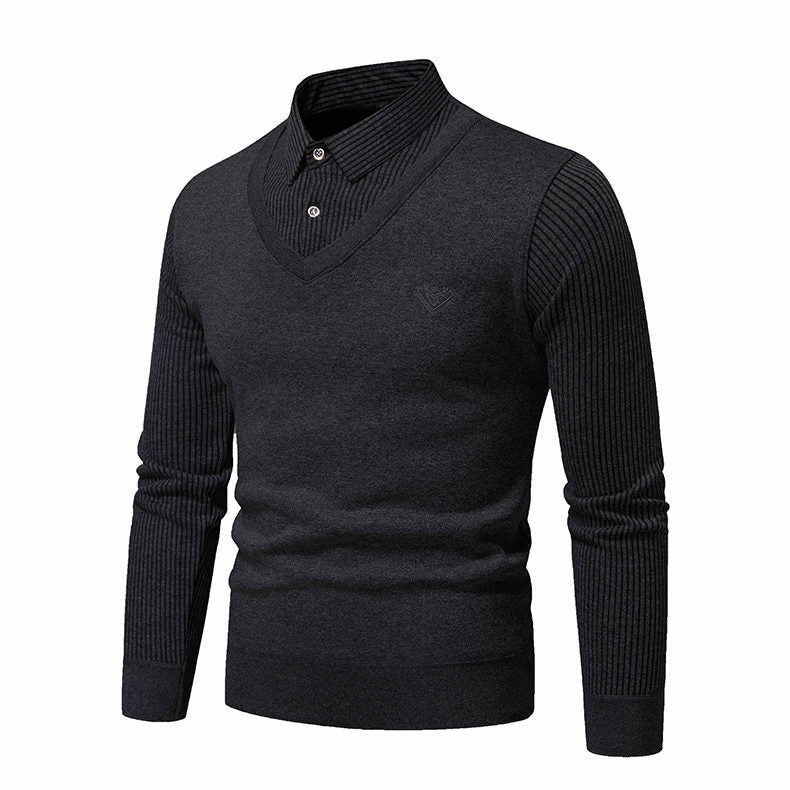 Herren Strickpullover mit V-Ausschnitt und modernem Rippenmuster