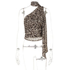 Damen Oberteil mit asymmetrischem Schnitt und stilvollem Leopardenmuster R&B