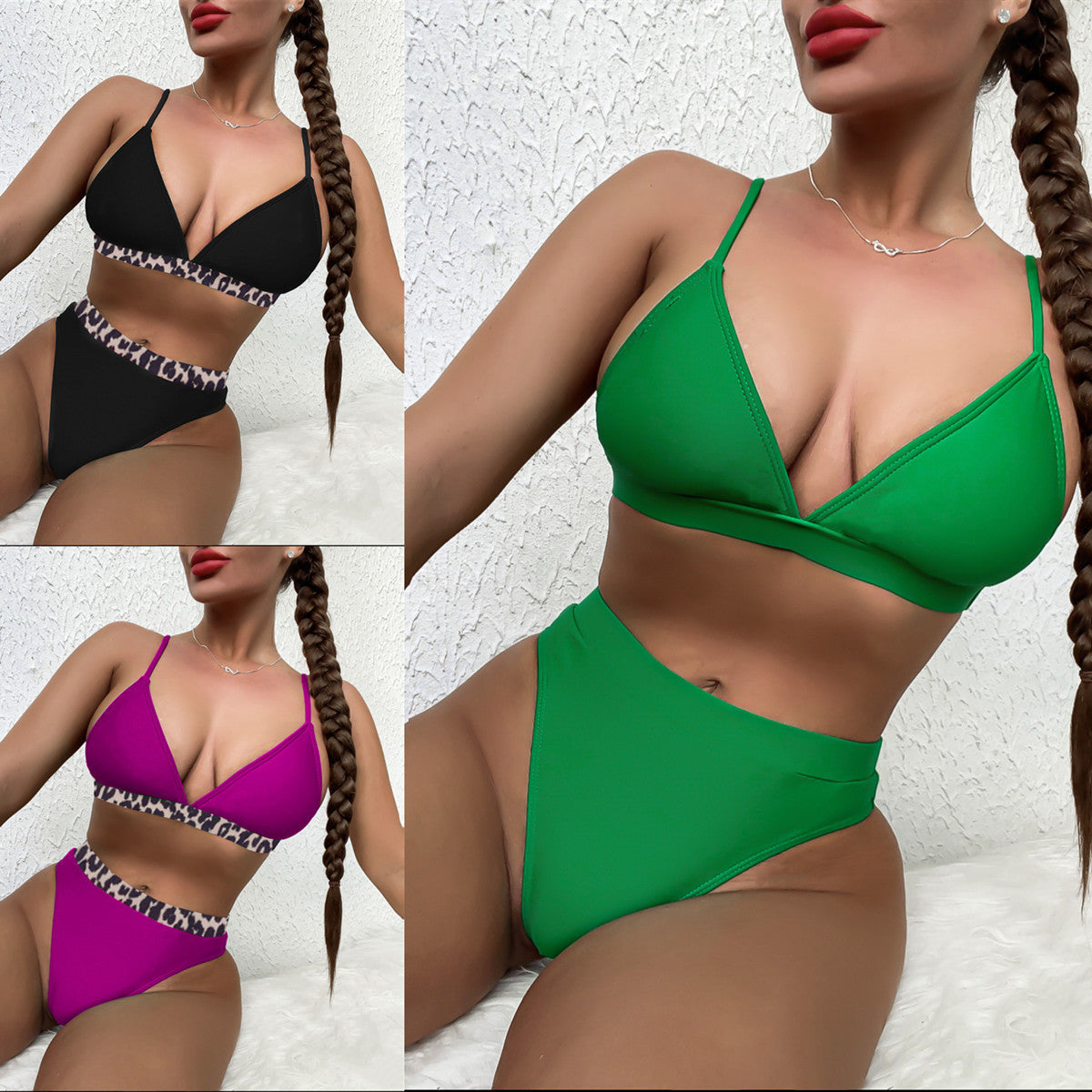 Damen Hochtailliertes Bikini-Set mit modischen Leodetails