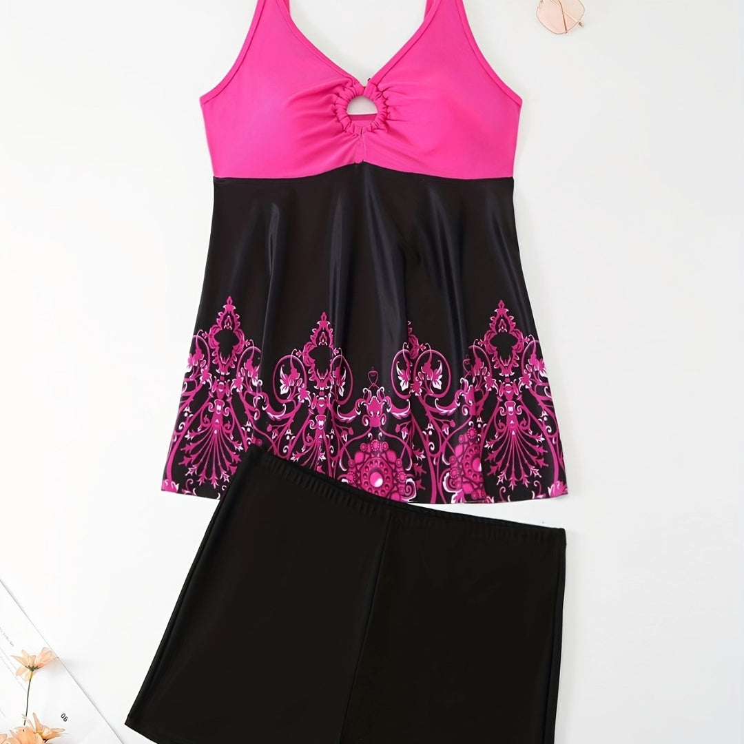 Damen Badeanzug-Set mit elegantem Muster und bequemen Shorts R&B