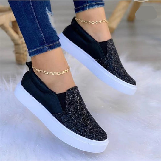 Damen modische Slip-On Sneakers mit Glitzer und atmungsaktiver Sohle R&B