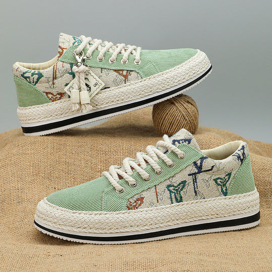 Damen modische Sneakers mit trendigem Textil-Obermaterial und geflochtener Sohle R&B