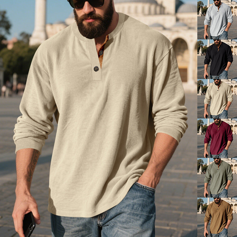 Herren Langarm-Henley-Shirt mit strukturiertem Design R&B