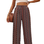 Damen weite Palazzo-Hose mit buntem Ethno-Design und elastischem Bund R&B