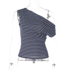 Damen Einseitig Schulterfreies Oberteil mit gestreiftem Design R&B