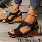 Damen Wedge-Sandalen mit elastischem Riemen und attraktiver Cut-Out-Optik R&B